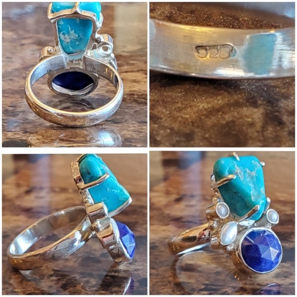 Genuine Blue Mojave Turquoise & Lapis Ring Sz 7.5 - Picture 6 of 7